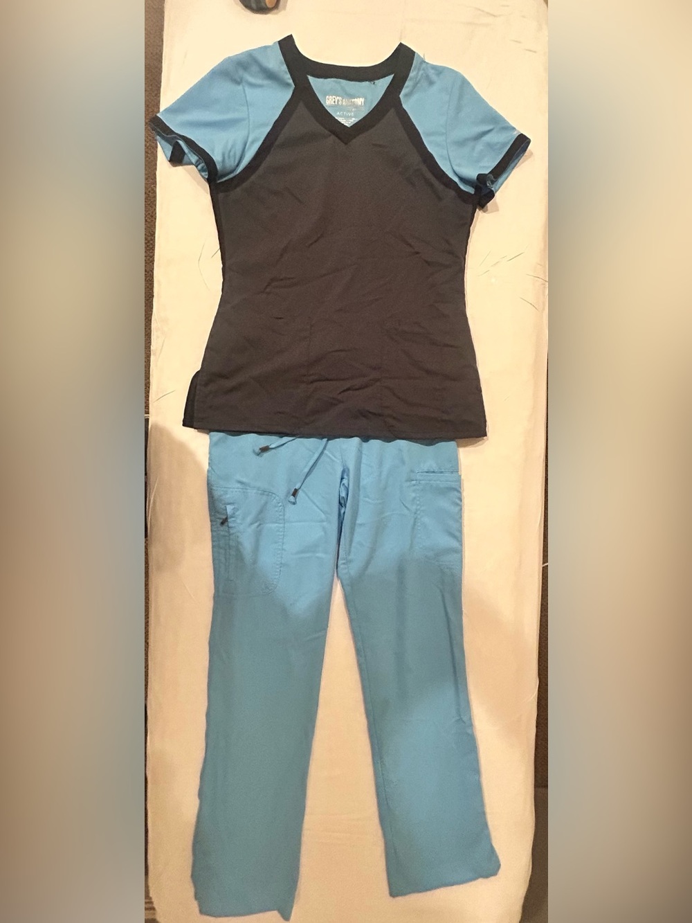 Greys Anatomy By Barco Scrub Set Blue-Black (Top S) (Pants XS) Retail $86